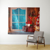 Weihnachtsbaum-Kabinenwinter Weihnachtshintergrund Wandteppich (Beispiel (Horizontal))