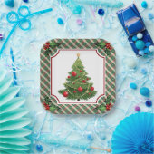 Weihnachtsbaum Kariert mit Holly Pappteller (Party)