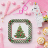 Weihnachtsbaum Kariert mit Holly Pappteller (Party)