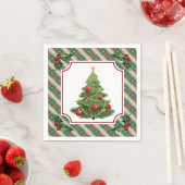 Weihnachtsbaum Kariert mit Stechpalme Serviette (Beispiel)