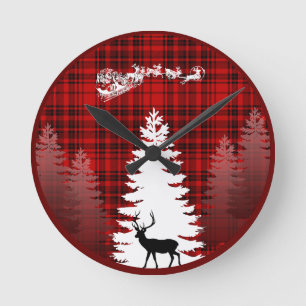 Weihnachtsbaum kariert runde wanduhr