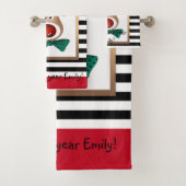 Weihnachtsbaum-Karte gestreift Schwarz-weiß Badhandtuch Set (Insitu)