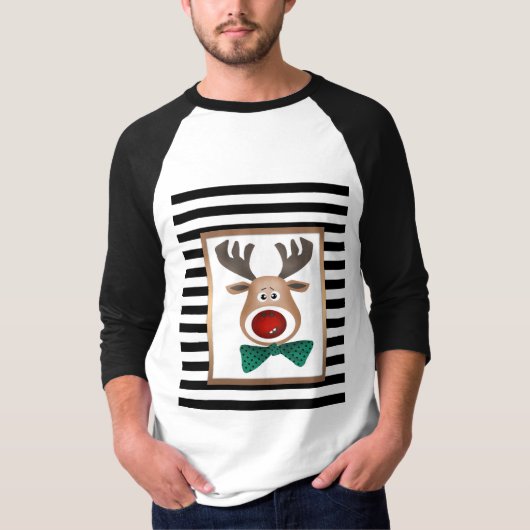 Weihnachtsbaum-Karte gestreift Schwarz-weiß T-Shirt (Vorderseite)