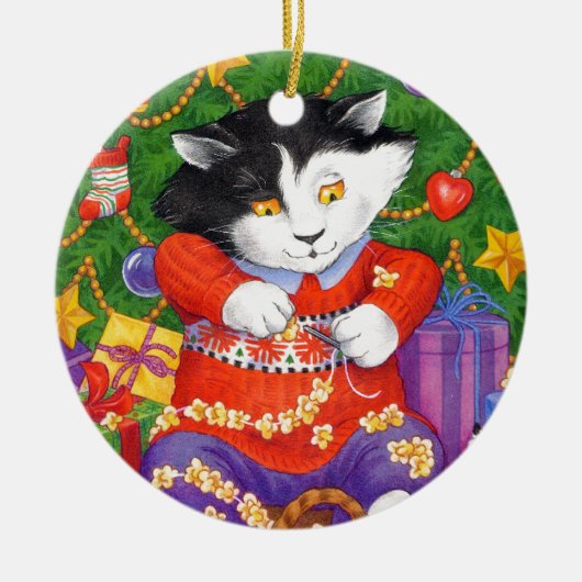 Weihnachtsbaum-Katze Keramik Ornament (Vorne)