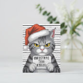 Weihnachtsbaum Killer Funny Cat Feiertagskarte (Stehend Vorderseite)