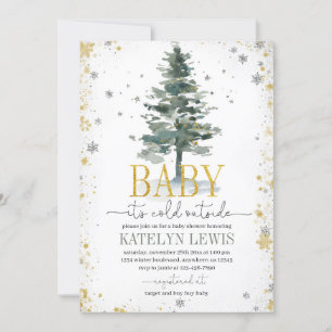 Weihnachtsbaum Kinderdusche Einladung Silver Gold