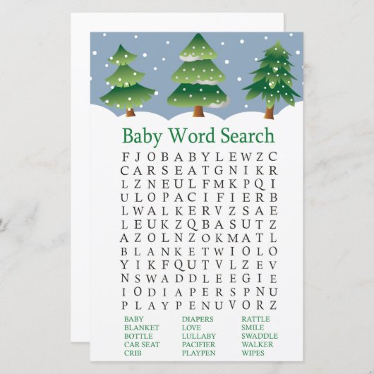 Weihnachtsbaum Kinderdusche Word Search Game (Vorne/Hinten)