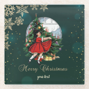 Weihnachtsbaum, kleine Girl-Schneeflocken Glasuntersetzer