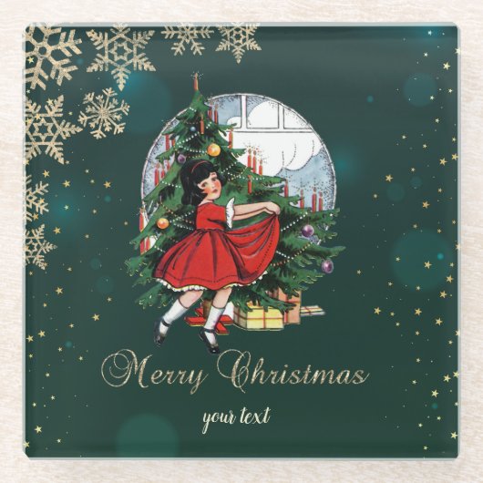 Weihnachtsbaum, kleine Girl-Schneeflocken Glasuntersetzer (Vorderseite)