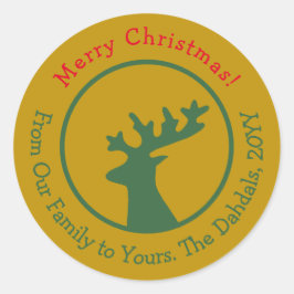 Weihnachtsbaum Kopf Green Red Gold Runder Aufkleber