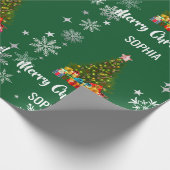 Weihnachtsbaum-Kugeln Schneeflocken Personalisiert Geschenkpapier (Ecke)