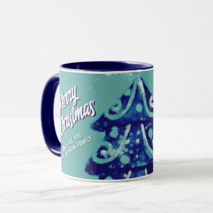 Weihnachtsbaum Künstlerisch Blau Fröhliche Schrift Tasse