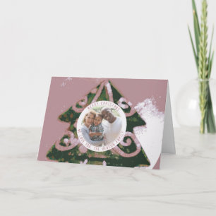 Weihnachtsbaum Künstlerisch Grün Pink Familienfoto Feiertagskarte