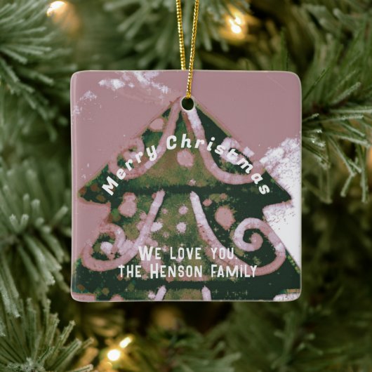 Weihnachtsbaum Künstlerisch Grüne Rosa Familie Keramikornament (Baum)
