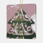 Weihnachtsbaum Künstlerisch Grüne Rosa Familie Keramikornament (Links)