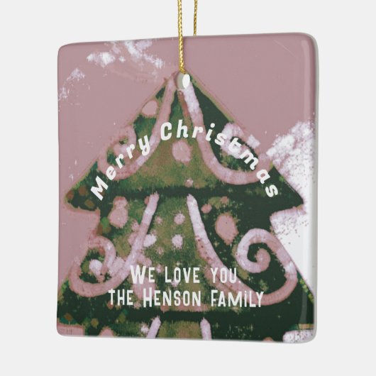 Weihnachtsbaum Künstlerisch Grüne Rosa Familie Keramikornament (Links)