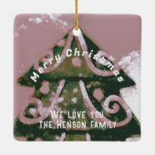 Weihnachtsbaum Künstlerisch Grüne Rosa Familie Keramikornament (Rückseite)