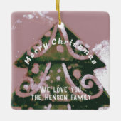 Weihnachtsbaum Künstlerisch Grüne Rosa Familie Keramikornament (Vorderseite)