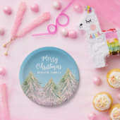 Weihnachtsbaum Künstlerisch rosa grüne Wasserfarbe Pappteller (Party)