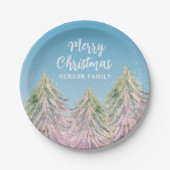 Weihnachtsbaum Künstlerisch rosa grüne Wasserfarbe Pappteller (Vorderseite)