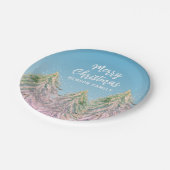 Weihnachtsbaum Künstlerisch rosa grüne Wasserfarbe Pappteller (Schrägansicht)