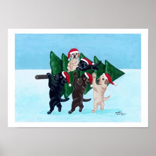 Weihnachtsbaum-Labradoren im Schneefelder Kunstwer Poster (Vorne)