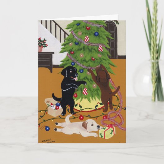 Weihnachtsbaum Labradors Feiertagskarte (Vorderseite)