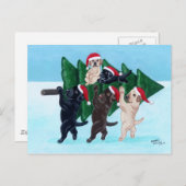 Weihnachtsbaum Labradors im Schneefeld Feiertagspostkarte (Vorne/Hinten)