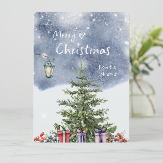 Weihnachtsbaum Lantern Feiertagskarte (Stehend Vorderseite)