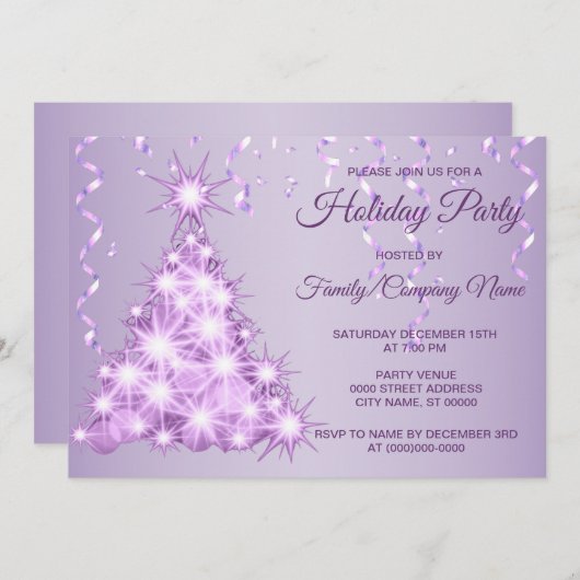 Weihnachtsbaum Lavender Feiertage Abendessen Party Einladung (Vorne/Hinten)