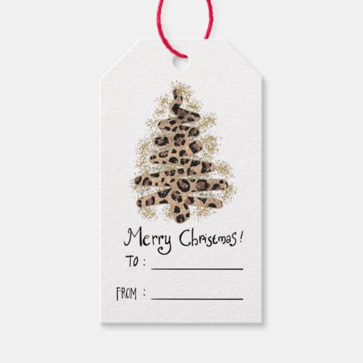 Weihnachtsbaum Leopard Print Glitzer zu und von Geschenkanhänger (Vorderseite)
