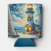 Weihnachtsbaum Leuchtturm Nautical Coastal Blue Dosenkühler (Vorderseite)