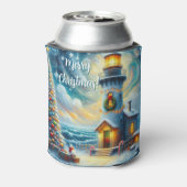 Weihnachtsbaum Leuchtturm Nautical Coastal Blue Dosenkühler (Kanne Rückseite)