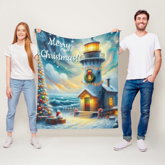 Weihnachtsbaum Leuchtturm Nautical Coastal Blue Fleecedecke (Beispiel)