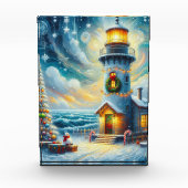 Weihnachtsbaum Leuchtturm Nautical Coastal Blue Fotoblock (Vorderseite)