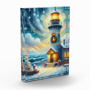 Weihnachtsbaum Leuchtturm Nautical Coastal Blue Fotoblock