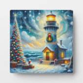 Weihnachtsbaum Leuchtturm Nautical Coastal Blue Fotoplatte (Vorderseite)