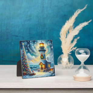 Weihnachtsbaum Leuchtturm Nautical Coastal Blue Fotoplatte