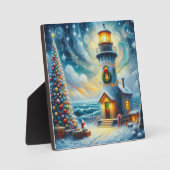Weihnachtsbaum Leuchtturm Nautical Coastal Blue Fotoplatte (Vorderseite)