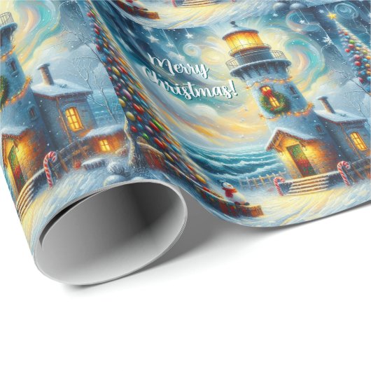 Weihnachtsbaum Leuchtturm Nautical Coastal Blue Geschenkpapier (Rolleneckpunkt)