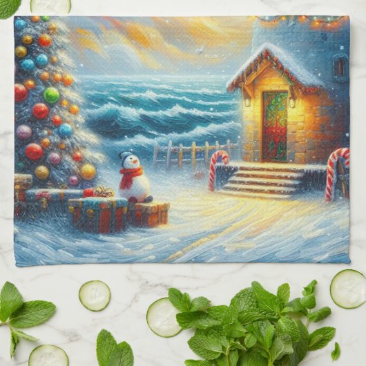 Weihnachtsbaum Leuchtturm Nautical Coastal Blue Geschirrtuch (Gefaltet)