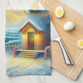 Weihnachtsbaum Leuchtturm Nautical Coastal Blue Geschirrtuch (Viertel Falte)