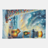 Weihnachtsbaum Leuchtturm Nautical Coastal Blue Geschirrtuch (Horizontal)