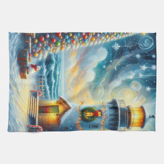 Weihnachtsbaum Leuchtturm Nautical Coastal Blue Geschirrtuch (Horizontal)