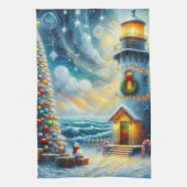 Weihnachtsbaum Leuchtturm Nautical Coastal Blue Geschirrtuch (Vertikal)