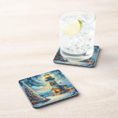 Weihnachtsbaum Leuchtturm Nautical Coastal Blue Getränkeuntersetzer (Rechte Seite)