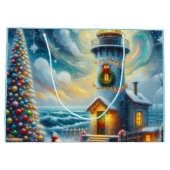 Weihnachtsbaum Leuchtturm Nautical Coastal Blue Große Geschenktüte (Rückseite)