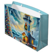 Weihnachtsbaum Leuchtturm Nautical Coastal Blue Große Geschenktüte (Rückseite Schrägansicht)