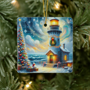 Weihnachtsbaum Leuchtturm Nautical Coastal Blue Keramikornament