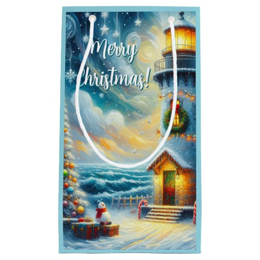 Weihnachtsbaum Leuchtturm Nautical Coastal Blue Kleine Geschenktüte (Vorderseite)